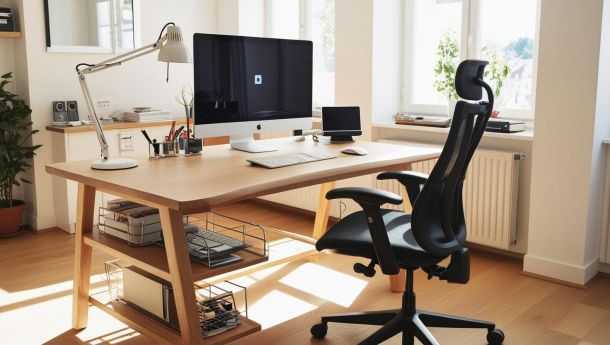 Home Office mit Monitor auf Schreibtisch